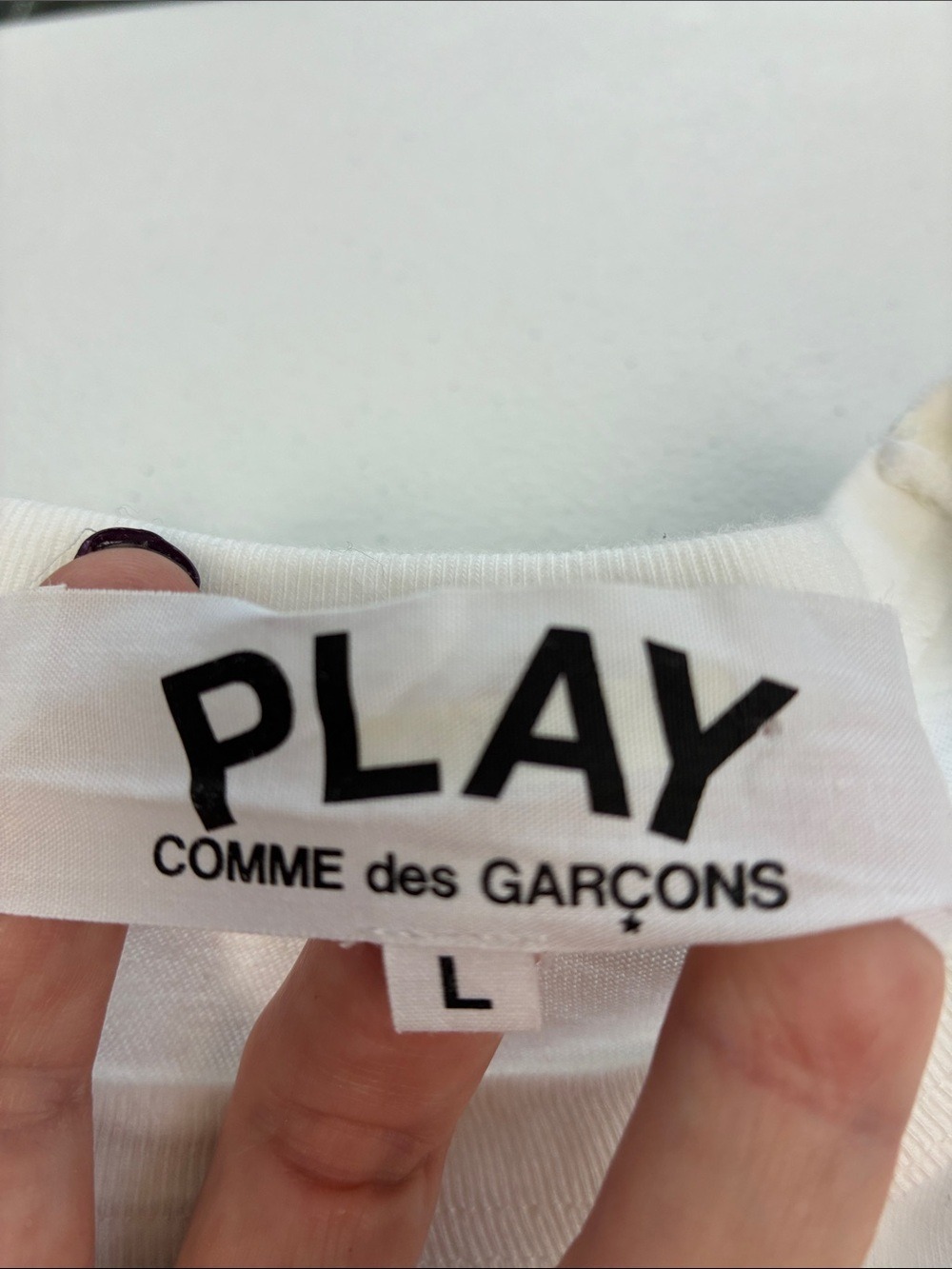 Comme des Garçons PLAY Heart Eye T-Shirt White Red Short Sleeve Crew Neck Tee L - Picture 10 of 11